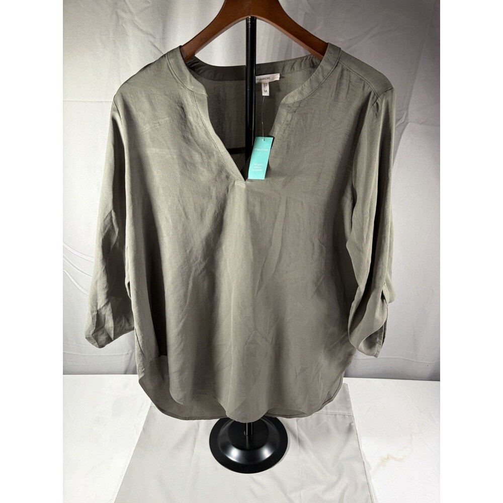 NWT Maurices Olive Roll-Tab V-Neck Pullover Blouse Women's Size Medium